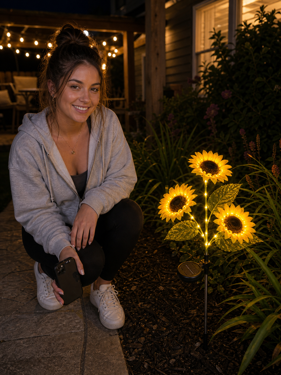 Sunflower Glow lights used for backyard patio decor